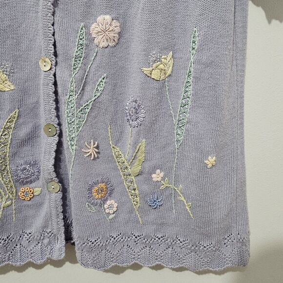 Alfred Dunner - Sweater Cardigan Button Embroidered Floral - Size S - Purple - Picture 5 of 9